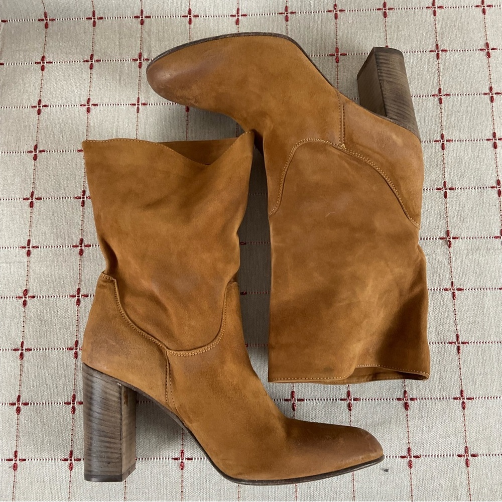 Free People “Dakota” Premium Suede Slouch Mid Calf Heeled Boots 40 US 10 Booties - Picture 8 of 11